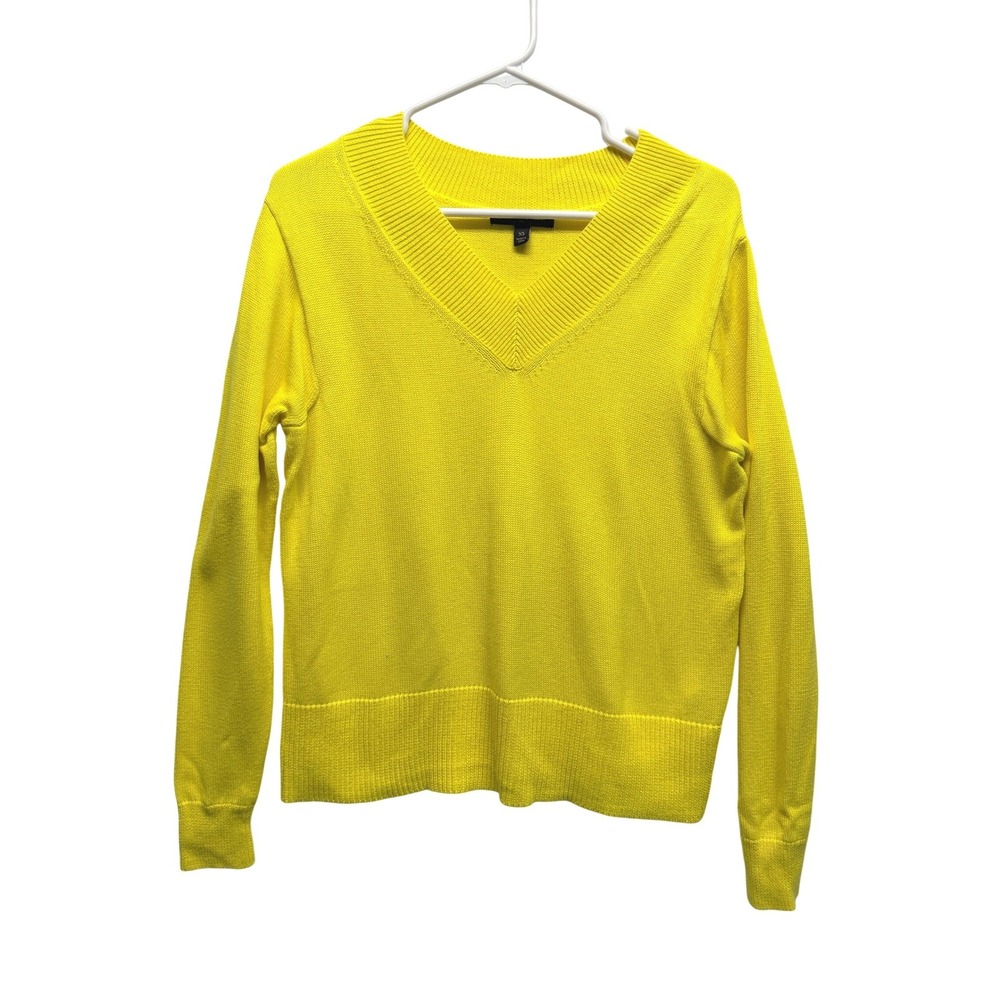Banana Republic Womens Neon Yellow V-Neck Knit Pullover Sweater Size XS